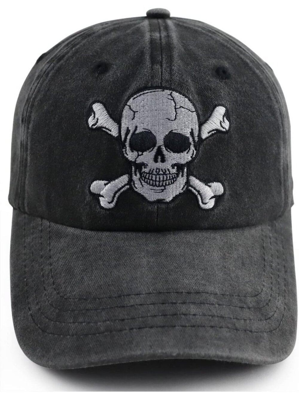 Denim Black Skull and Crossbones Baseball Cap Funny Adjustable Skeleton Hat